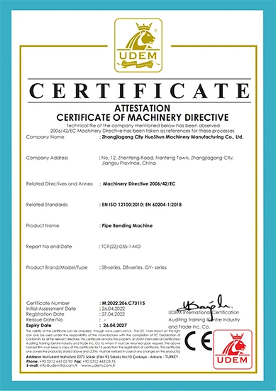 Pipe bending machine CE certificate of HuaShun